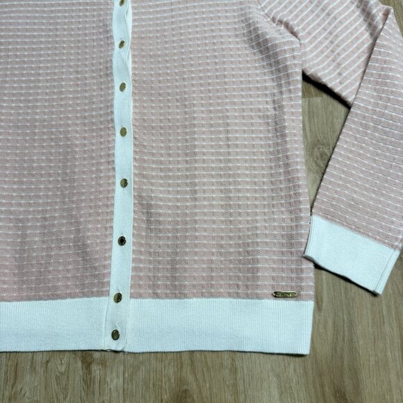 CALVIN KLEIN CARDIGAN COQUETTE SOFT GIRL GOLD BUTTON LIGHT ACADEMIA PINK SIZE L? - Picture 3 of 9